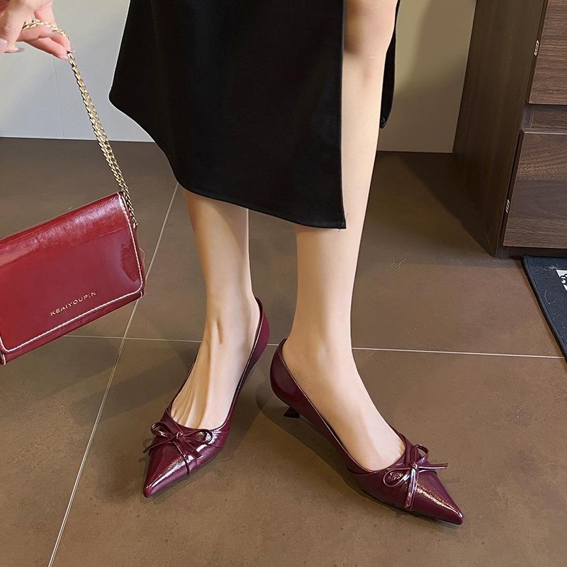Elegant and Sweet Temperament Bow High Heels Women's Pointed Head Stiletto Shoes Spring and Autumn