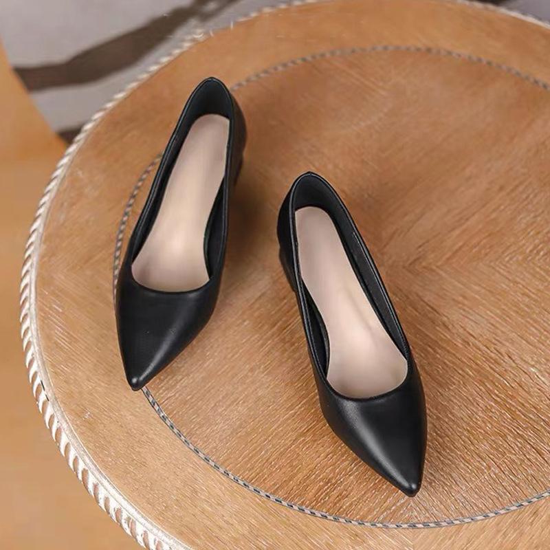 Pointed thick heel high heels women's leather shoes temperament work work shoes professional single shoes women's shoes