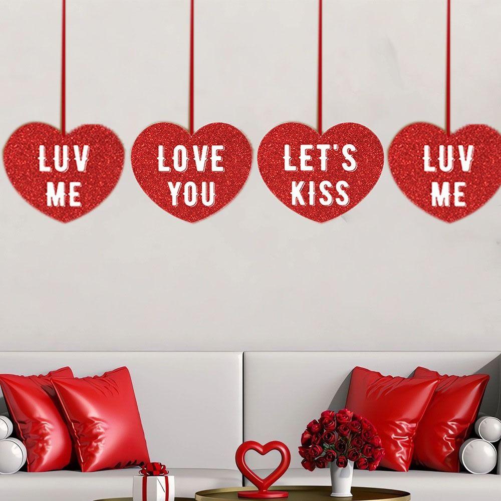 16Pcs Paper Valentine's Day Hanging Heart Pendant Decorative Red Love Heart Charm with Ribbon Funny Valentine's Day Decoration