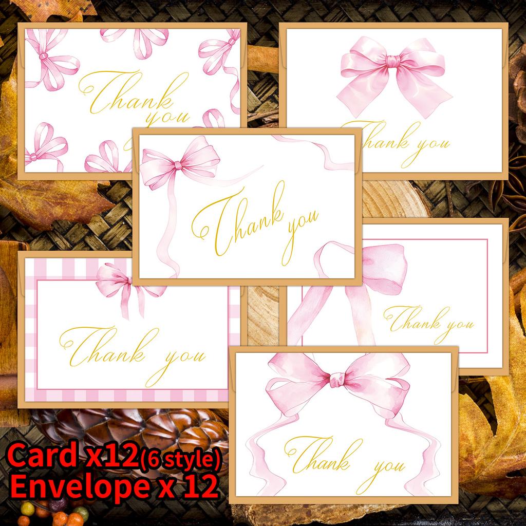 Watercolor Bow Greeting Cards Set with Envelopes, Thank You Notes for Birthday Wedding Blessing Messages, Party Favors