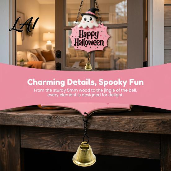 Holiday Wall Plaque for Home Halloween Cute Witch Hat Ghost Door Sign Wooden Hanging Decoration Decor Doorbell Pendants Indoor Outdoor Fireplace