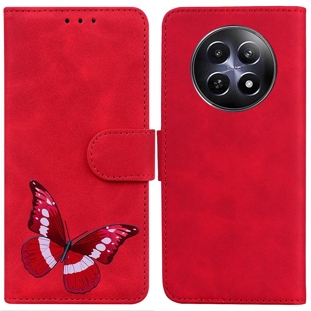 Pro Realme 12 5G/12x 5G Nárazuvzdorné pouzdro Kožený ochranný kryt na telefon s potiskem motýlů