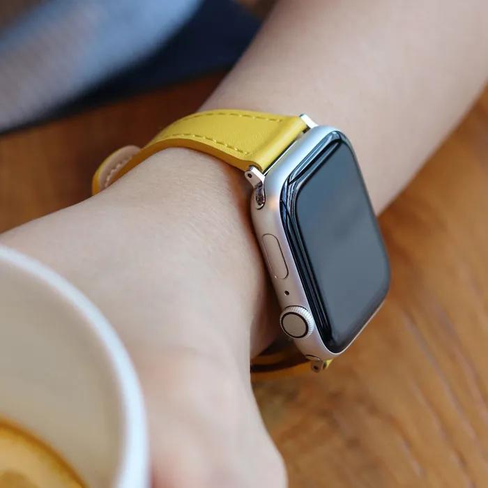Apple Watch Slim Leather Strap Compatible with All SE Models (Mimosa)