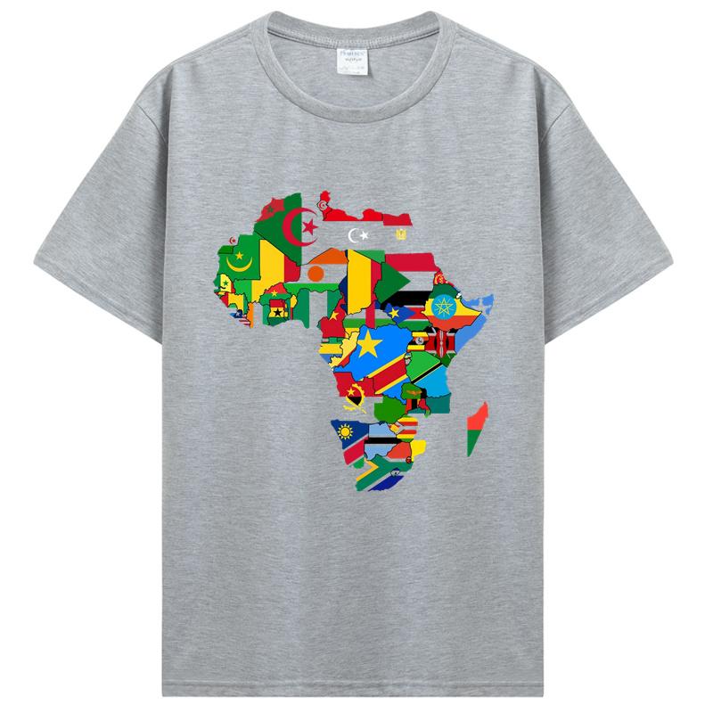 Africa Map T-Shirt African Country Flag Collage Tshirt Fashion Short Creative Printed Men'S Tee Customize Tee Shirts