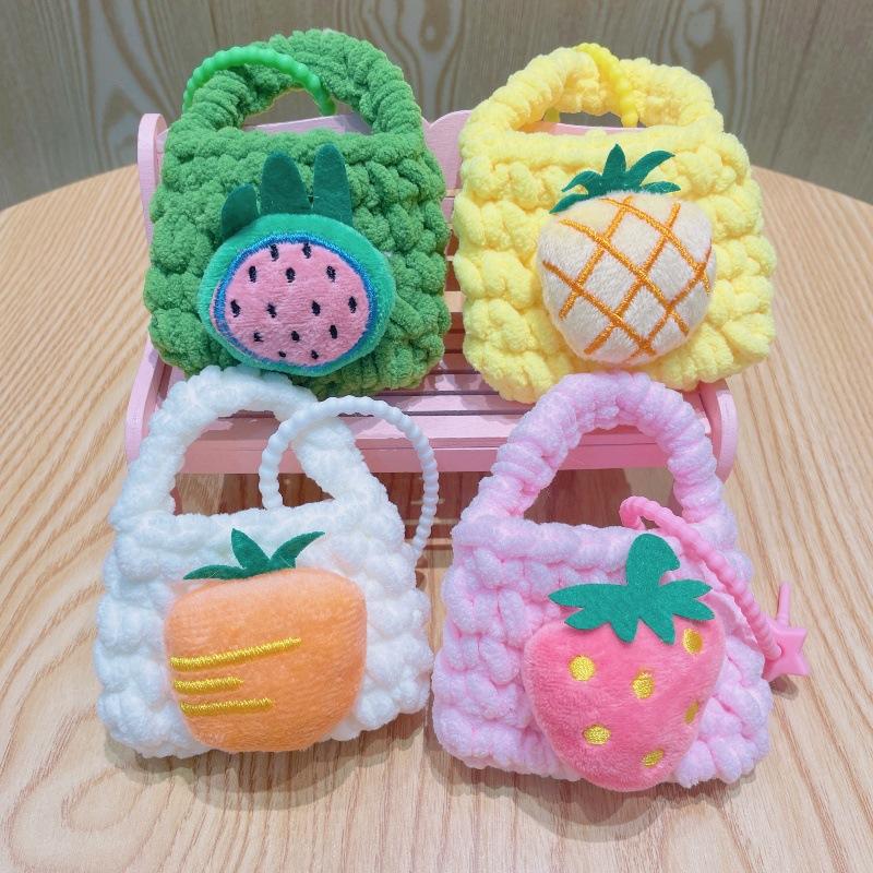 Cute Fruit Cartoon Knitted Children Coin Purse Earphone Case Braided Keychain Pendant