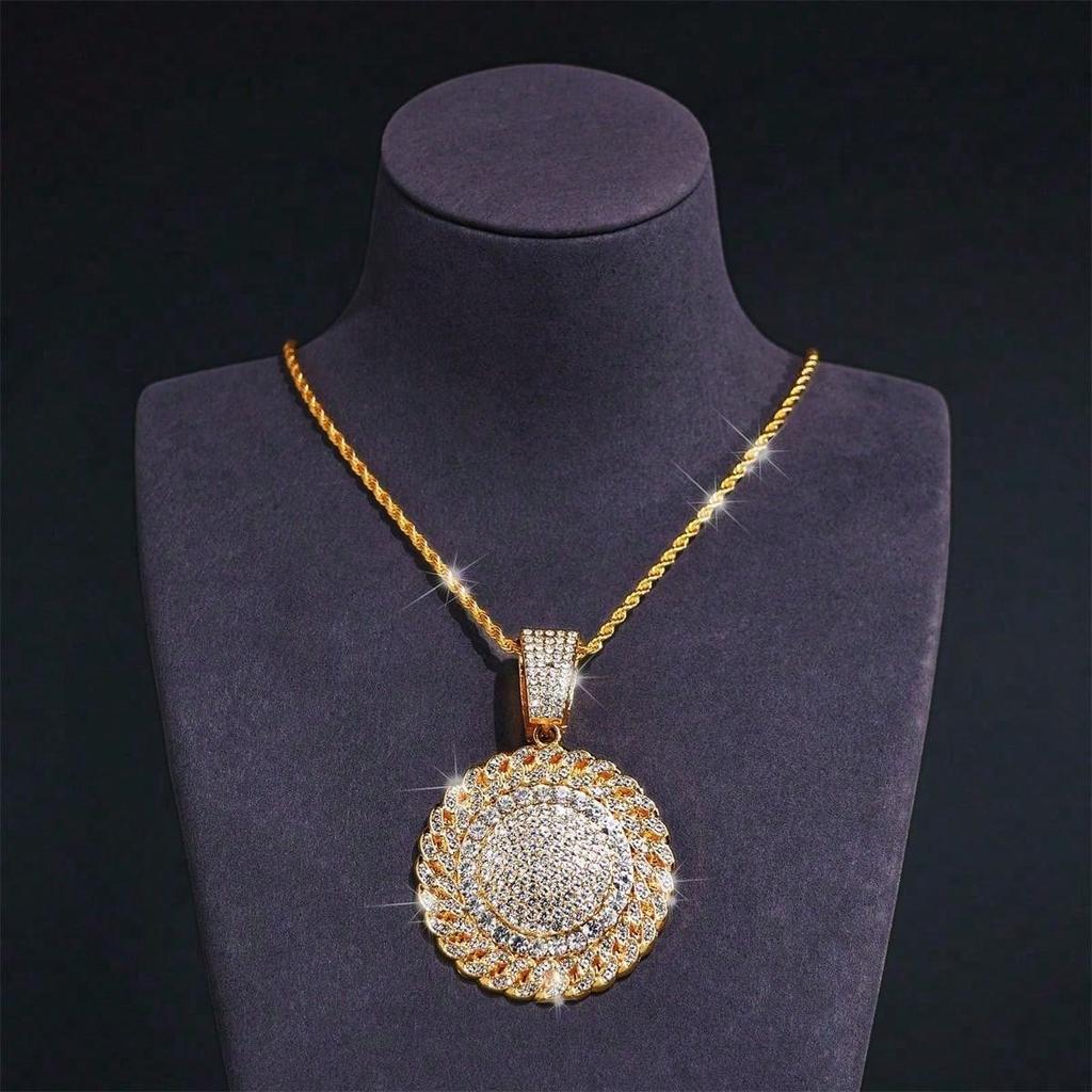 HipHop Sun Flower Pendant Necklace For Men Cuban Chain Iced Out Bling Crystal CZ Necklaces Rock Biker Jewelry Drop Ship
