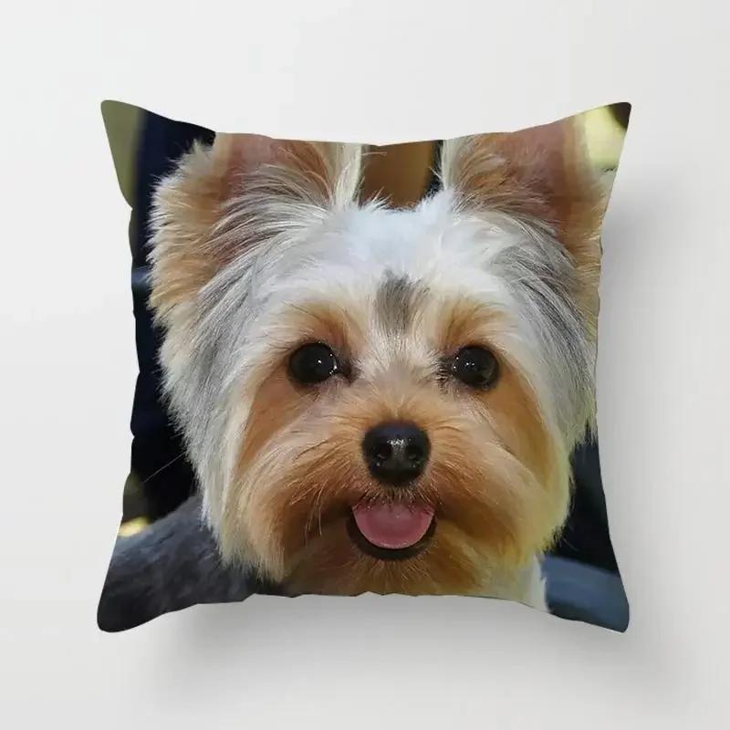 1Pc Cute Dog Yorkie Bichon Yorkshire Decor Print Pillow Case Bedroom Sofa Waist Cushions Cover Car Decoration Cushion