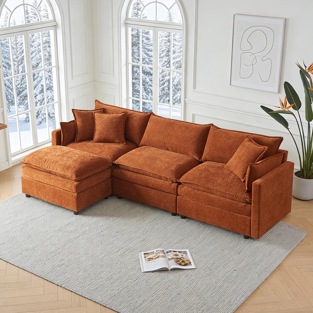 Ultra-weiches Modulsofa, aus Chenille und Massivholz, schneller Aufbau