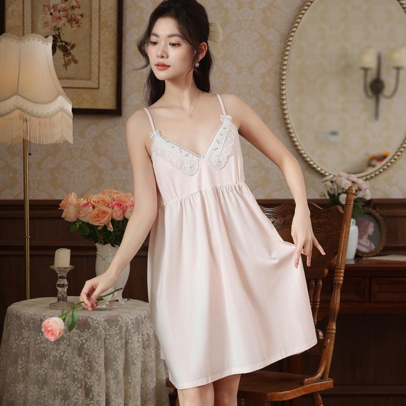 

Женская летняя кружевная ночная сорочка с нагрудными вкладышами - Можно носить как домашнюю одежду или платье M