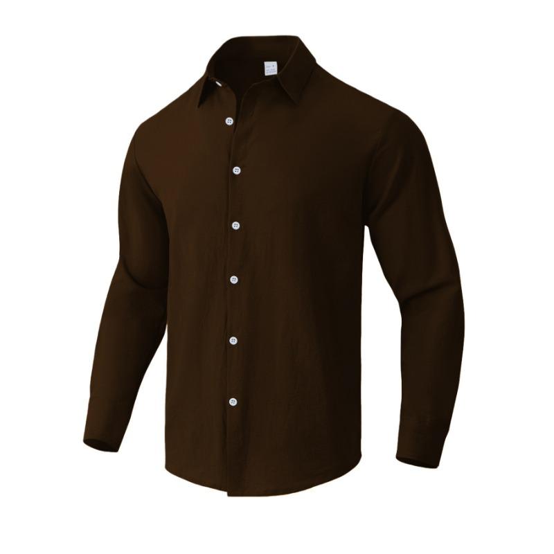 Men Lapel Full Open Long Sleeve Linen Shirt Crinkled Texture Loose Fit Casual Beach Vacation Daily Top