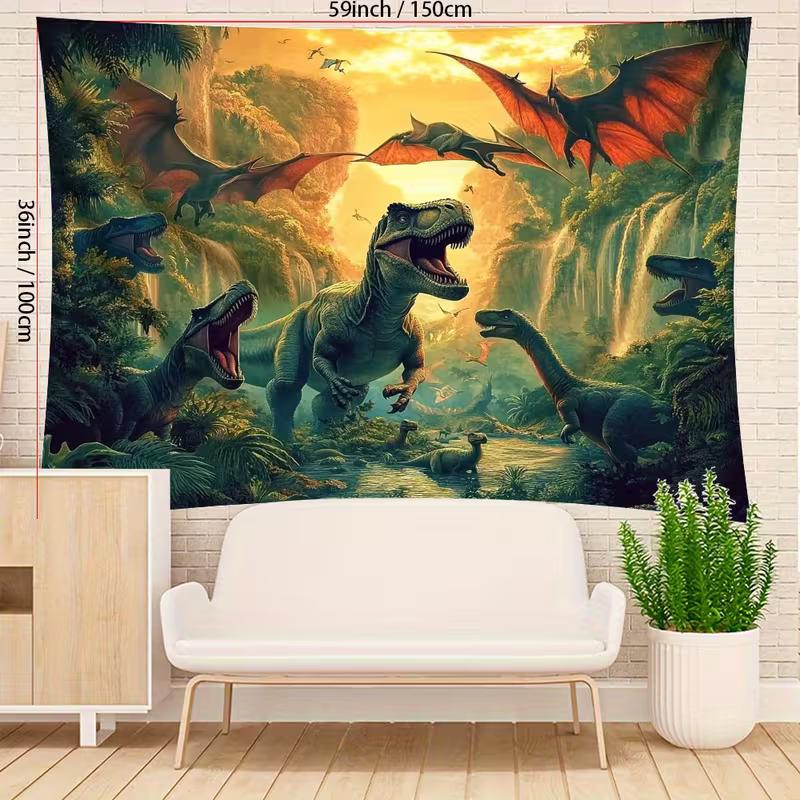 

Kids Dinosaur Sunset Tapestry, 150x100cm Tropical Jungle Waterfall Jurassic Landscape Wall Art for Bedroom, Living Room 47.2x31.5inch/120*80cm