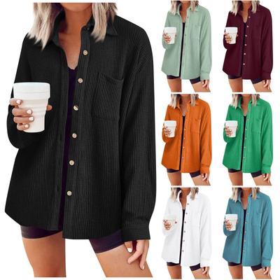 Women's Casual Button Shirt Casual Long Sleeved Loose Fitting Shirt With Pockets