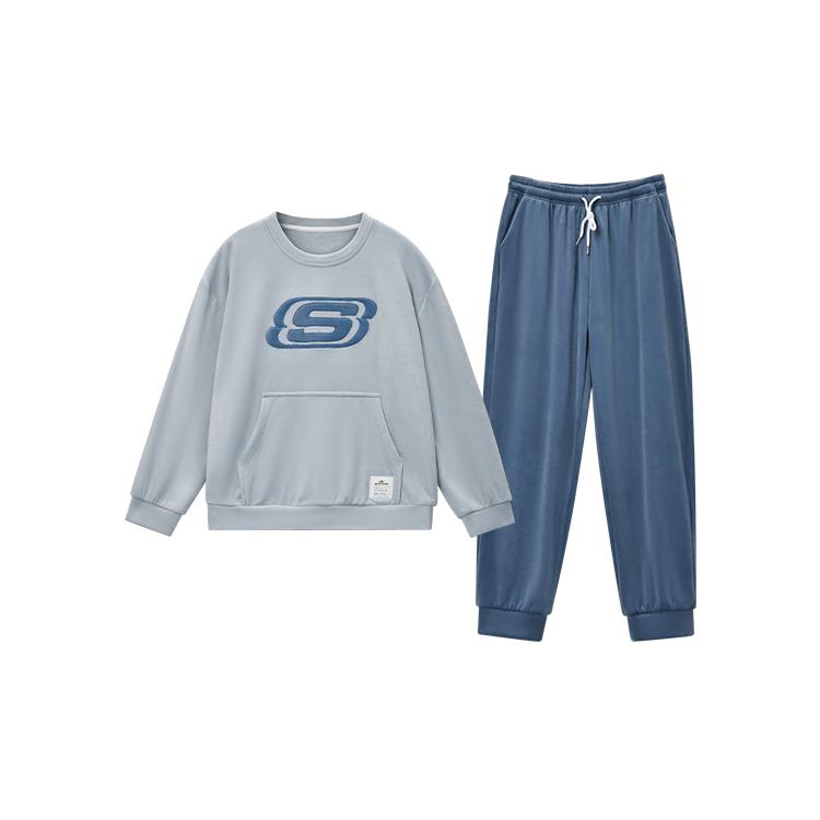 Skechers Thickened Warm Casual Versatile Round Neck Pullover Pajama Set Women pajamas Sky-Blue L325W089-00JJ M