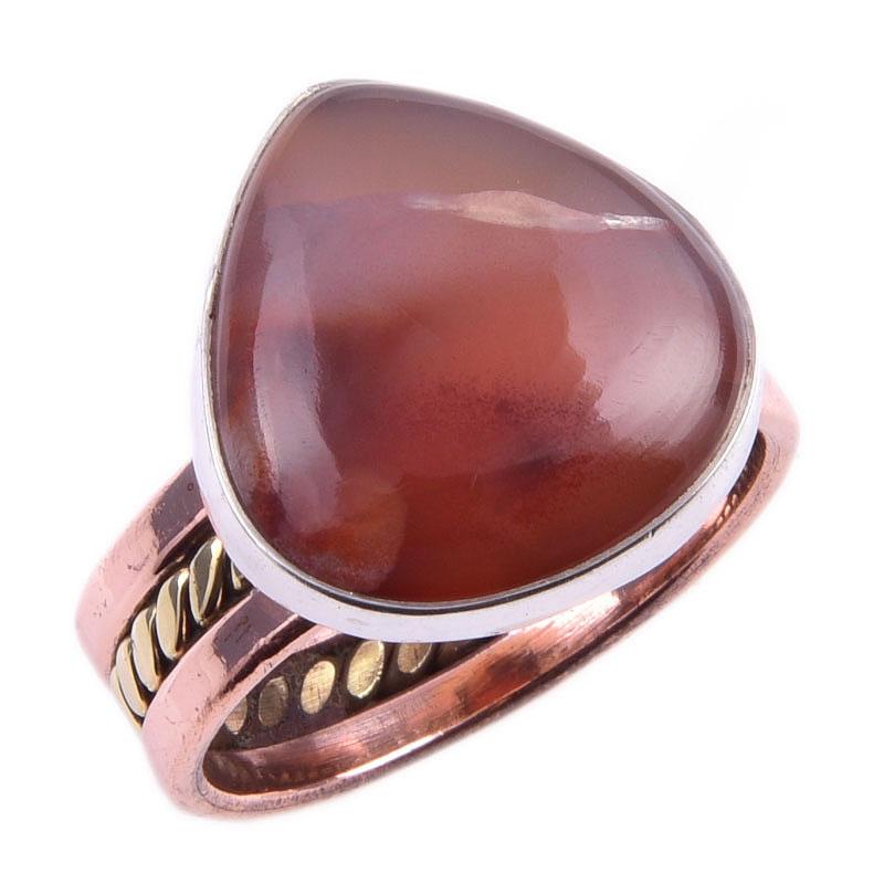 Natural Carnelian Gemstone Handmade 925 Sterling Silver Two Tone Ring S.7.5 P3g42