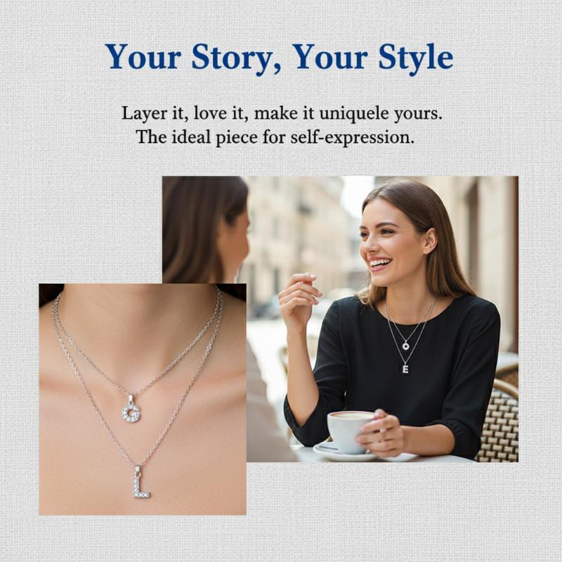 Women Shining Zircon A Z Letter Pendant Necklace 1Pcs Adjustable Clavicle Chain Personalized Jewelry for Birthday Present