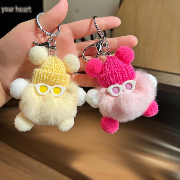 Cute Rex Rabbit Hair Small Coal Ball Bag Pendant School Bag Ugly Thing Doll Pendant Cartoon Doll Car Keychain