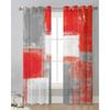 Röd Grå Vit Oljemålning Abstrakt Geometrisk Skira Gardiner Vardagsrumsdekoration Fönstergardin Kök Tyll Voile Draperier