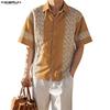 Oversized Men Lapel Neck Short Sleeve Crochet Casual Loose Shirts