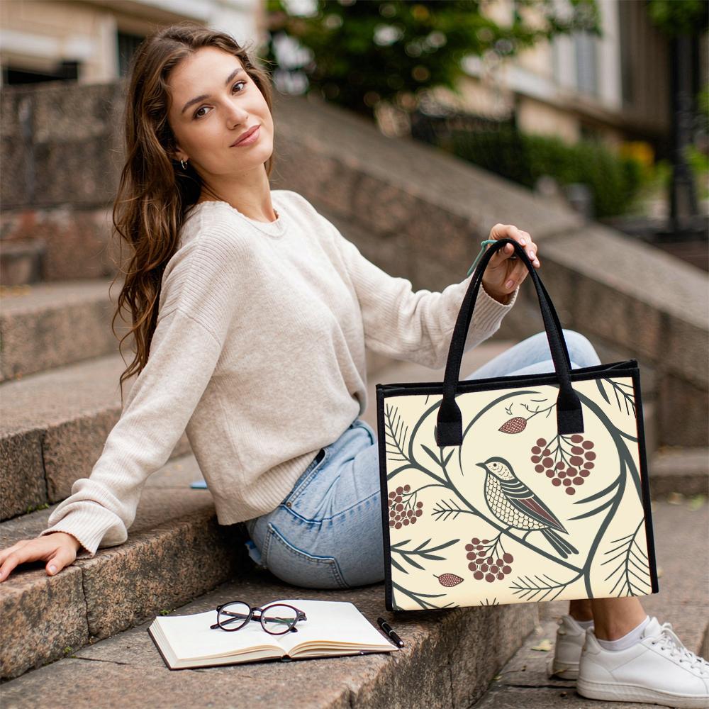 Floral Bird Printed Casual Tote Bag Large Capacity Reusable Daily Shoulder Bag for Women