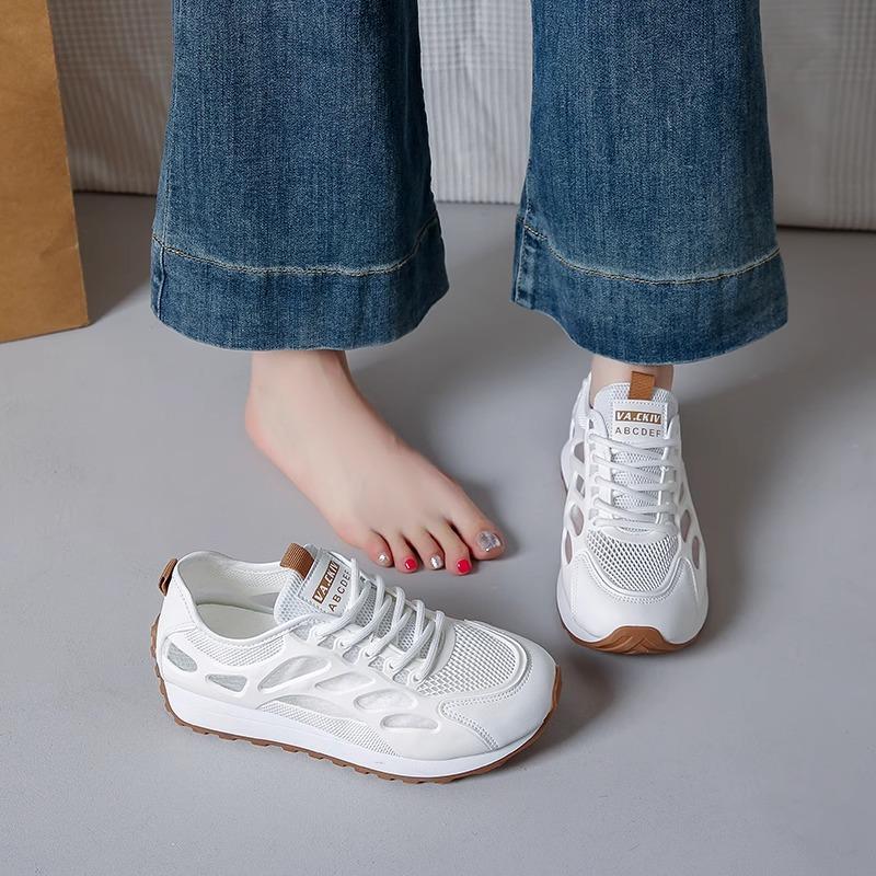 Hollow mesh white shoes 2025 summer new breathable Forrest Gump shoes casual soft sole hole sports shoes women's mesh shoes