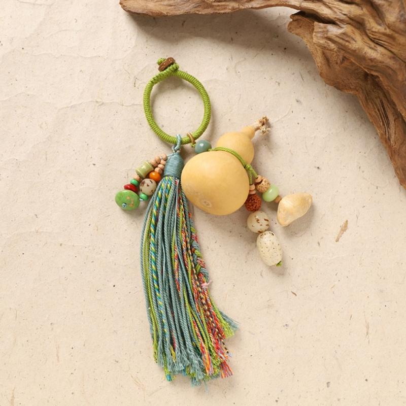 Handwoven Bottle Gourd Tassels Keychain with Natural Cotton Rope Symbolizing Fortunes Keyring Accessories