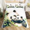 Cartoon Panda Bedding Set Double Green Leaves Duvet Cover Wild Animals Plants Comforter Cover Blue Oil Painting Art Quilt Cover
