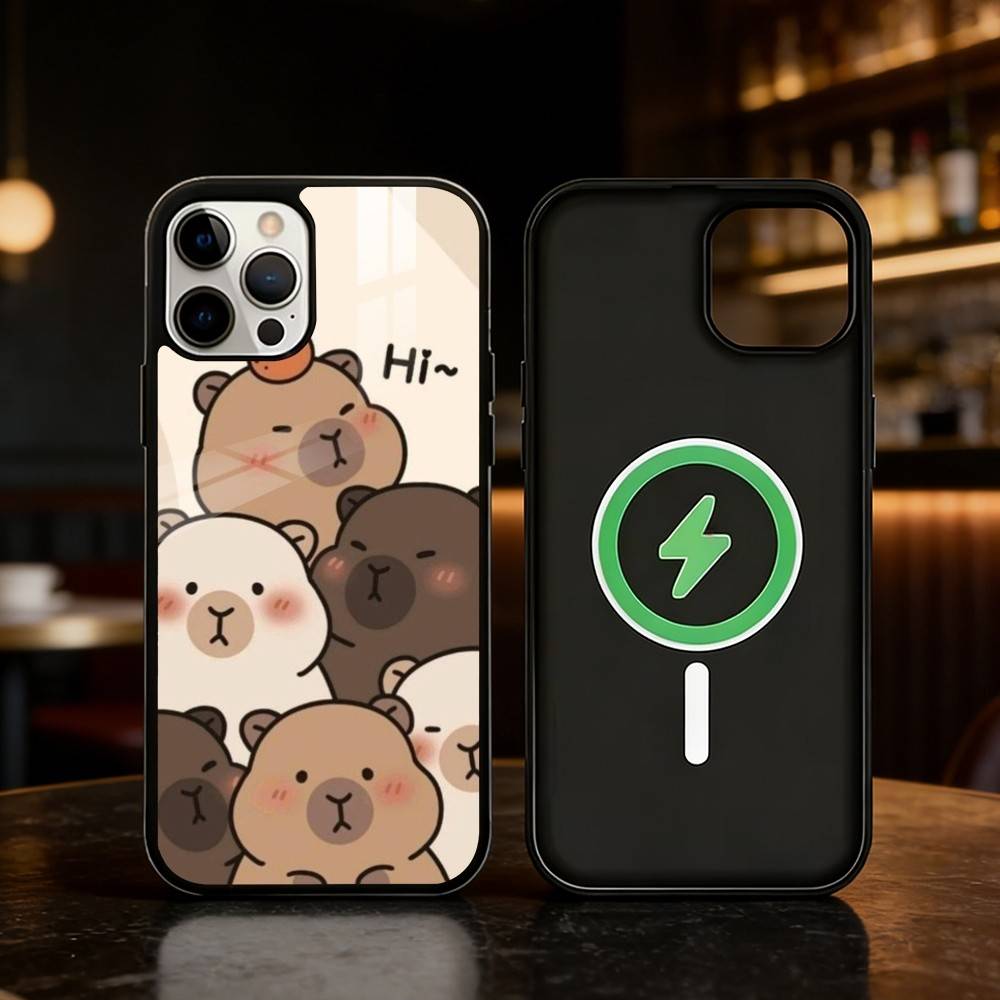 

Cute Capybara Groundhog Phone Case For iPhone 17 16 15 14 13 12 Pro Max Plus for Mirror Wireless Magnetic Cover iPhone12