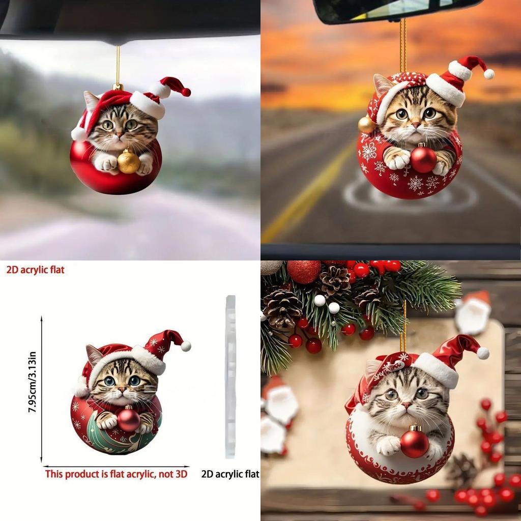 Car Hanging Ornament Acrylic Cat Cartoon Design For Holiday Home And Auto Decoration