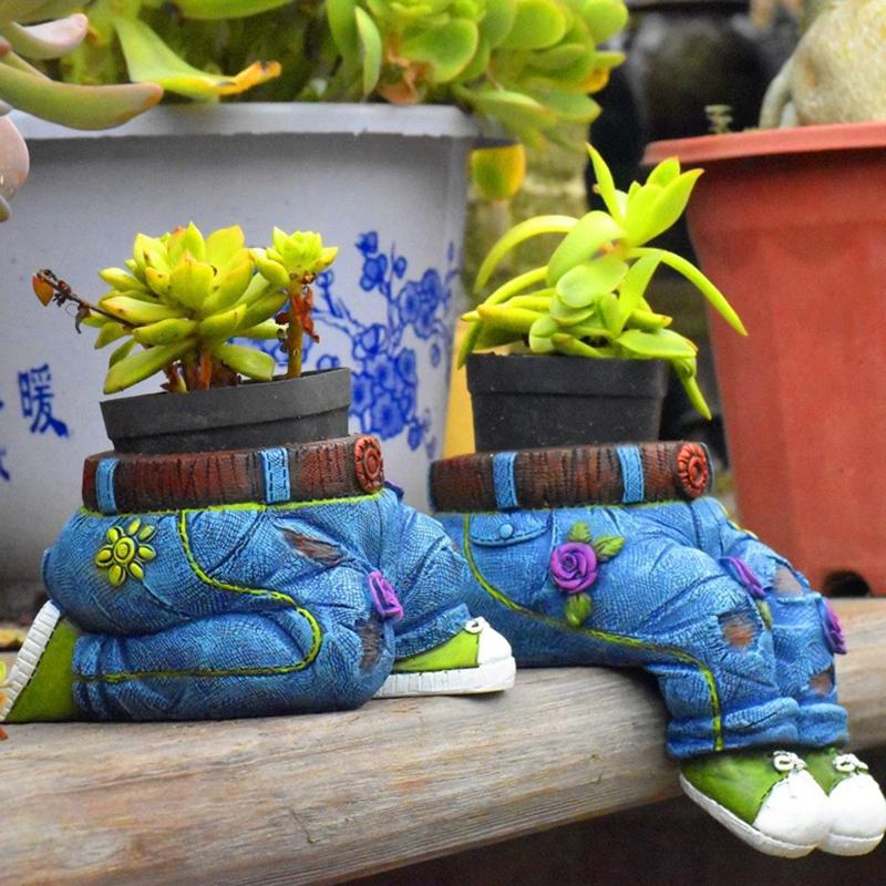 1 st Jeans Byxor Form Blomkruka Resin Staty Blomkruka Planterare För Inomhusträdgård Gård Gräsmatta Veranda Uteplats Utomhus Växtbehållare