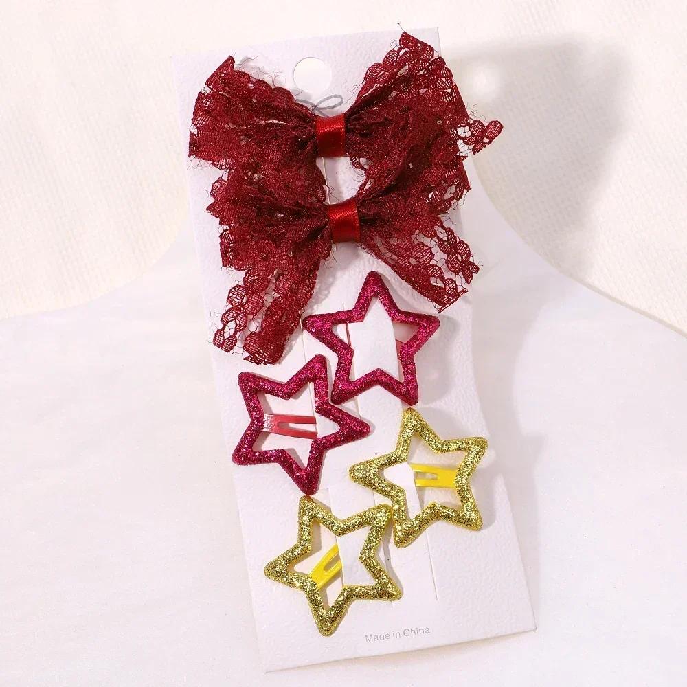 6pcs/set Sweet Sequins Bows BB Clip Set for Girls Star Butterfly Hair Clips Cute Hairbangs Side Hairpins Gripes Hair Accessories