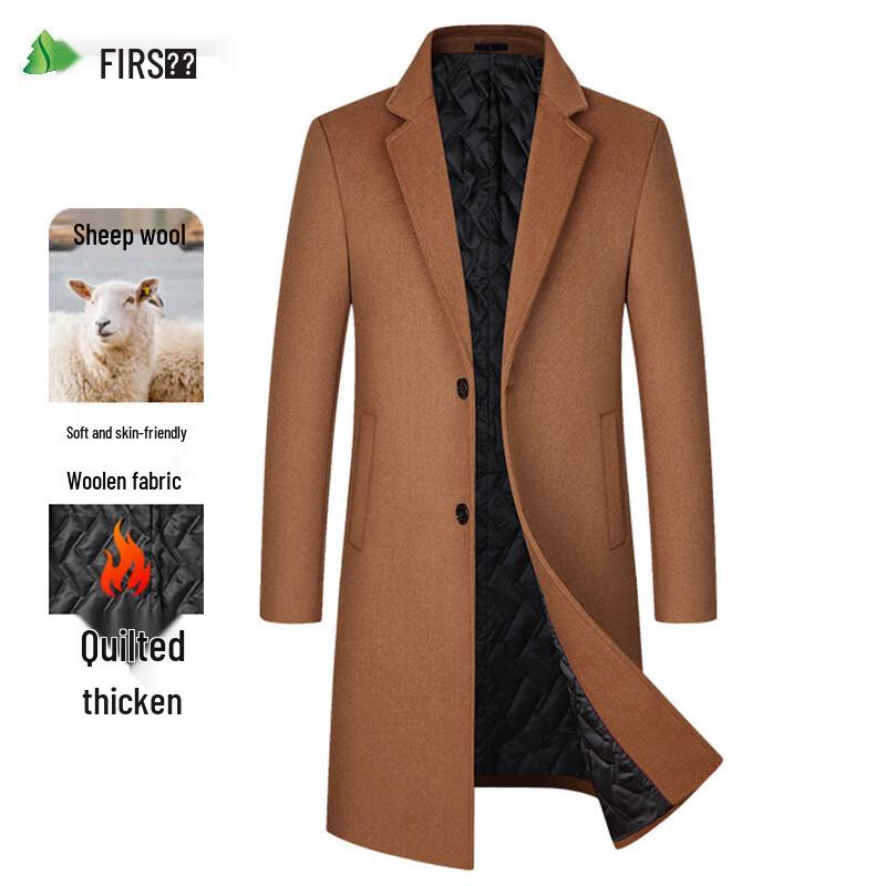 Shanshan Men's Wool Blend Padded Mid-Length Business Casual Overcoat