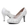Fashion Plus Size 35-43 Shoes for Women Fashion Spring Autumn Women Party Evening Wedding 9cm White Lace Platform Pumps Slip on Shoes