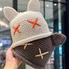 Popular Bobble Hat Knit Beanie Hat with Cat Ear Women Winter Warm Hat Sweet Girls Bucket Hat Soft Breathable Skull Cap