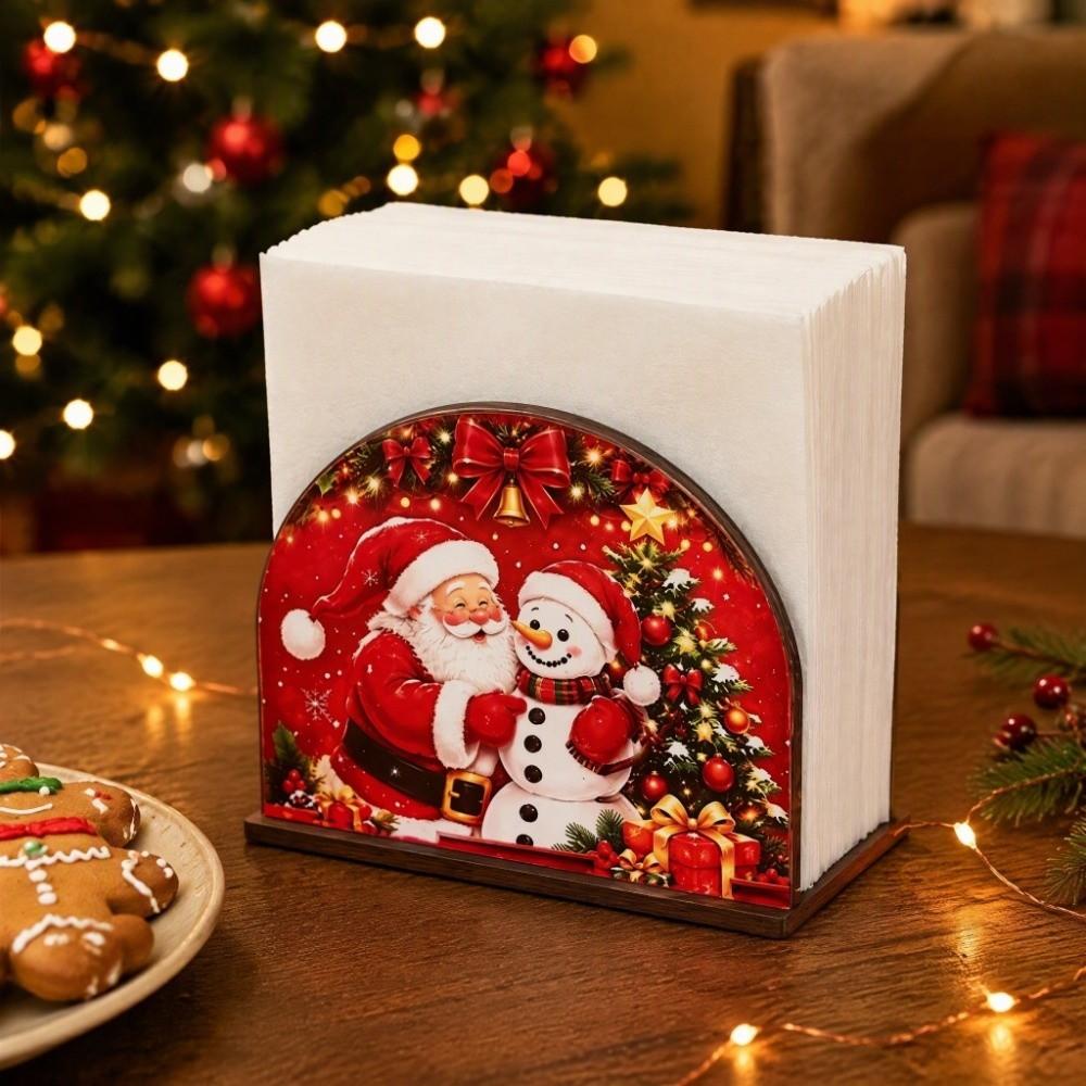 2D Flat Wooden Paper Towel Rack Snowman Christmas Napkin Stand  Dining Room
