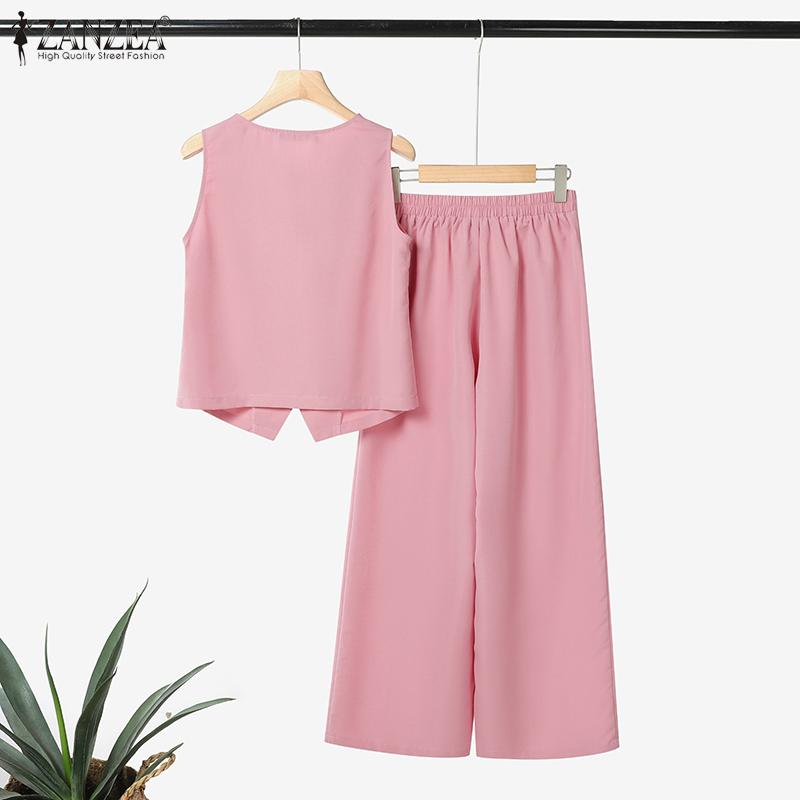 ZANZEA Dámské bezrukávové topy a kalhoty Letní dvoudílné soupravy