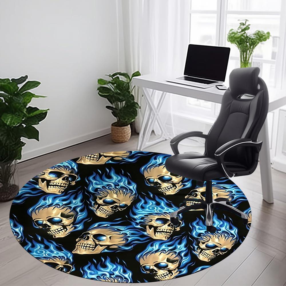 1PC Skulls Flames Office Round Area Rug, Mat Suitable For Office, Under Office Chairs Bedroom Living Room Home Decor, Room Deco
