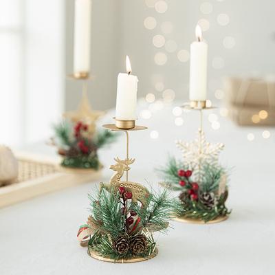 Neujahr Tischschmuck Weihnachten Goldener Kerzenhalter Weihnachten Schneeflocke Stern Eisen Kerzenständer