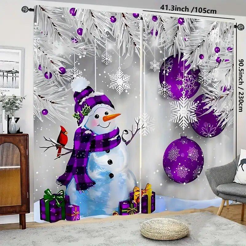 Fioletowe zasłony ze wzorem bałwana na Boże Narodzenie   Dekoracje świąteczne   sypialnia i salon   Dekoracja domu   Dekoracja pokoju
