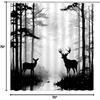 Deer Shower Curtain Foggy Forest Wildlife Hunting Moon Mountain Rustic Lodge Country Farmhouse Pine Tree Outdoor Gray Bathroom Decor Fabric Curtains