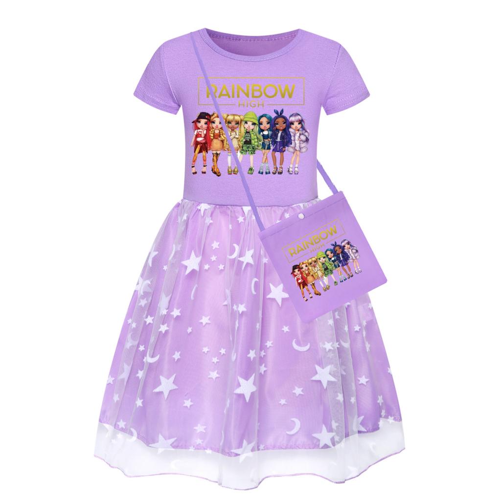 Casual Star Rainbow Lace Dress Casual Girl Comfort Dresses Girls