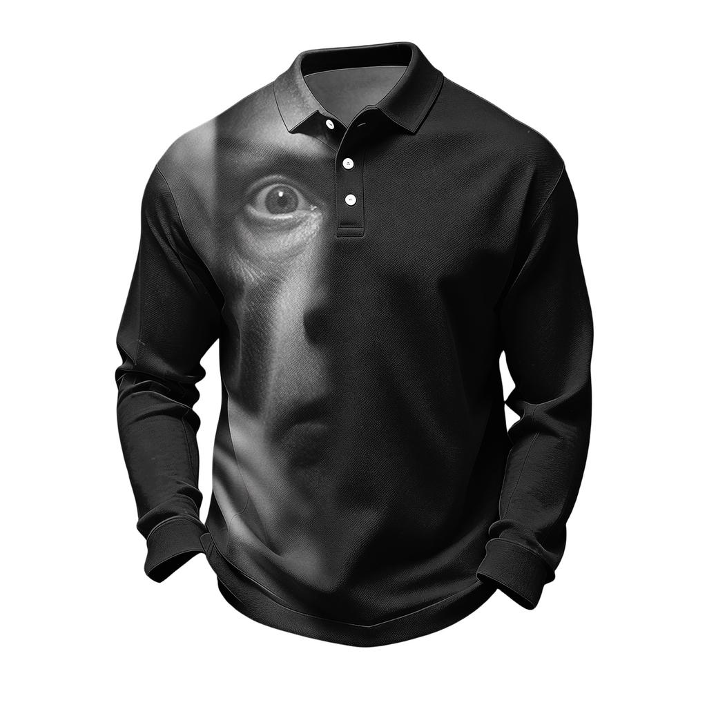 Herren Schnelltrocknendes Mesh Langarm Golfshirt mit Halloween-Print für Freizeitkleidung