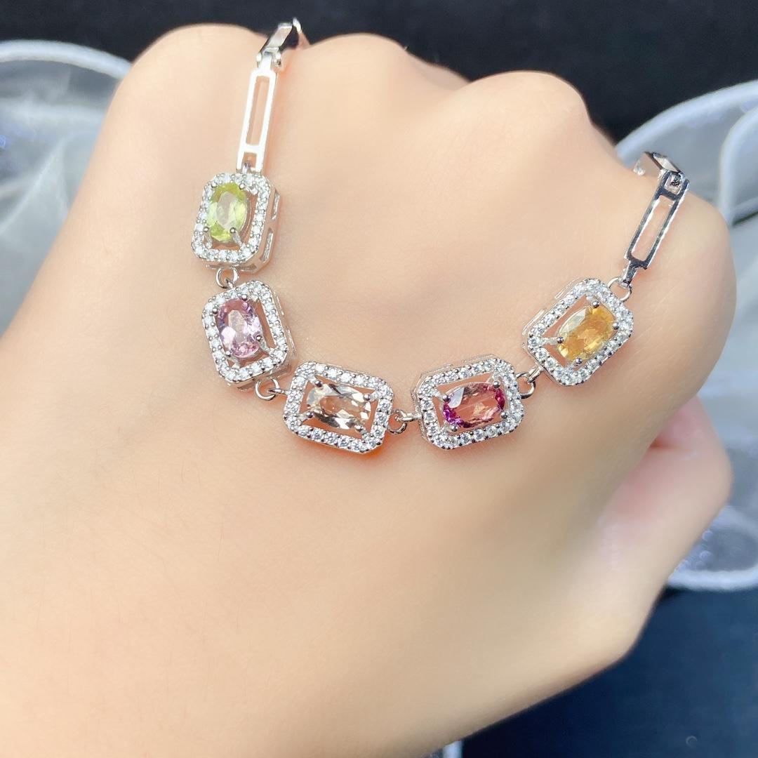 High Quality Classic Style 925 Sterling Silver Natural Tourmaline Bracelet for Women Wedding Fashion Gift