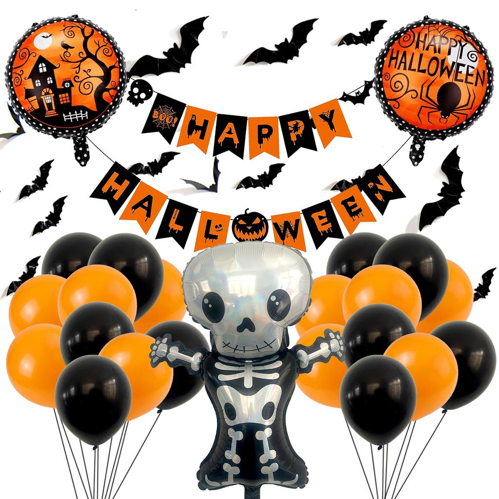 Halloween Pumpkin Aluminum Film Balloon Set Skull Bat Wall Sticker Flag Atmosphere Decoration