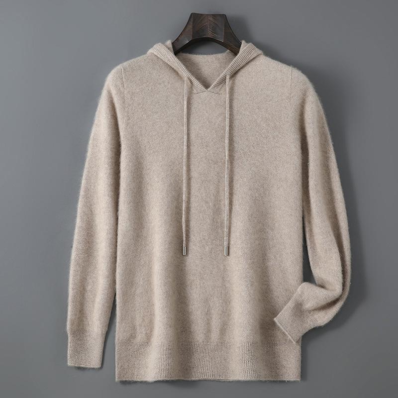 Men's Pure Wool Hoodie - Soft, Comfortable, Long Sleeve Knitwear for Autumn & Winter.