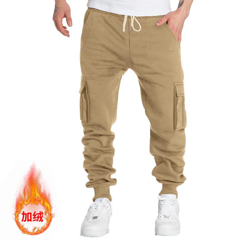 Autumn and winter fleece men's casual overalls men's multi-pocket pants cross-border large-size sports casual trousers