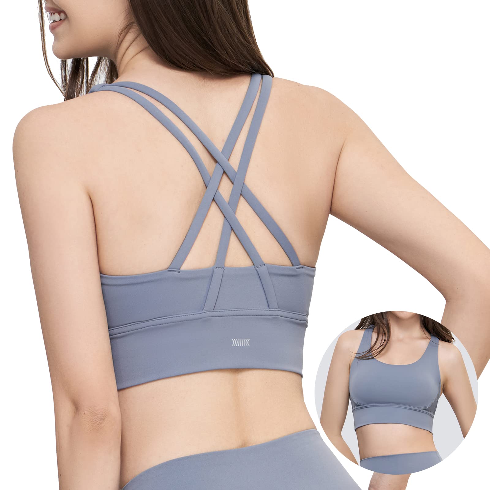 

Спортивный бюстгальтер IRCOLVE Sports Sports Yoga с высокой передней частью и чашечками, Нескользящий бюстгальтер, Топ, Открытый, Дышащий, Эластичный, Поддерживающий, Влагоотводящий, Быстросохнущий, серый