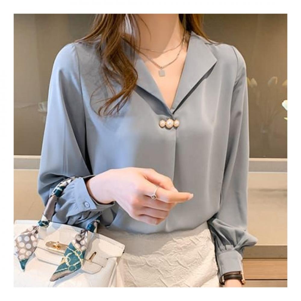 Navava Women Office Open Collar Long Sleeve Blouse Nb2289