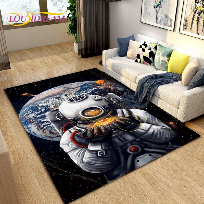 3D Astronaut Space Cartoon Area Rug,Carpet Rug for Living Room Children's Bedroom Sofa Doormat Decoration,Kid Non-slip Floor Mat