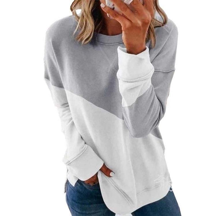 Sweater Top with Casual Loose Long Sleeve Round Neck Contrast Color