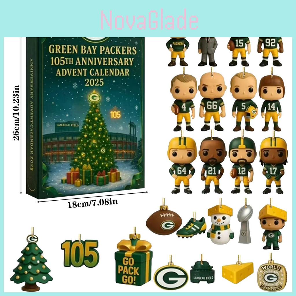 Calendario dell'Avvento Anniversario Green Bay Packers Decorazione Natalizia in Acrilico Regalo Per Appassionati di Sport